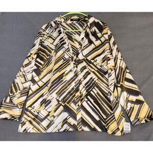 Taifun Women's Shirt US 16 Multi Art Wear Long Sleeve Collared Basic Blouse NWT